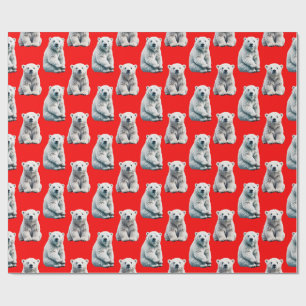 Papier Cadeau Conception de motif d'ours polaire sur fond rouge