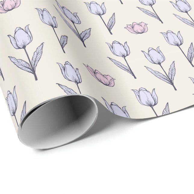 Papier Cadeau Conception de motif sans couture de tulipe pastel (Coin rond)