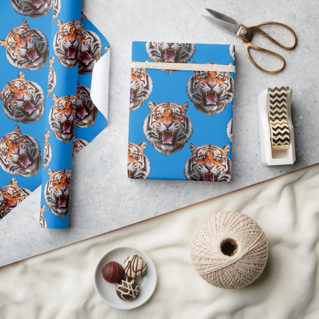 Papier Cadeau Conception de motif tête de tigre bleu (Artisanat)
