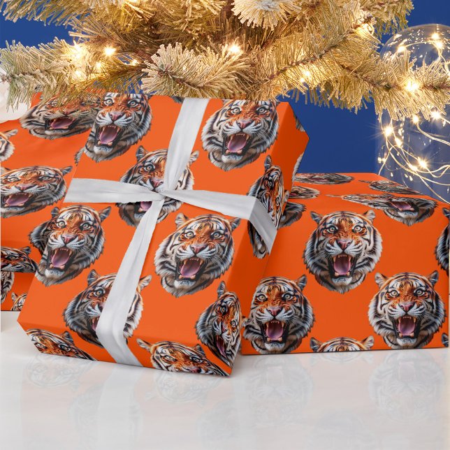 Papier Cadeau Conception de motif tête de tigre orange  (Créateur téléchargé)