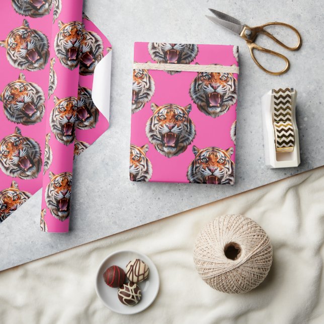 Papier Cadeau Conception de motif tête de tigre rose (Artisanat)