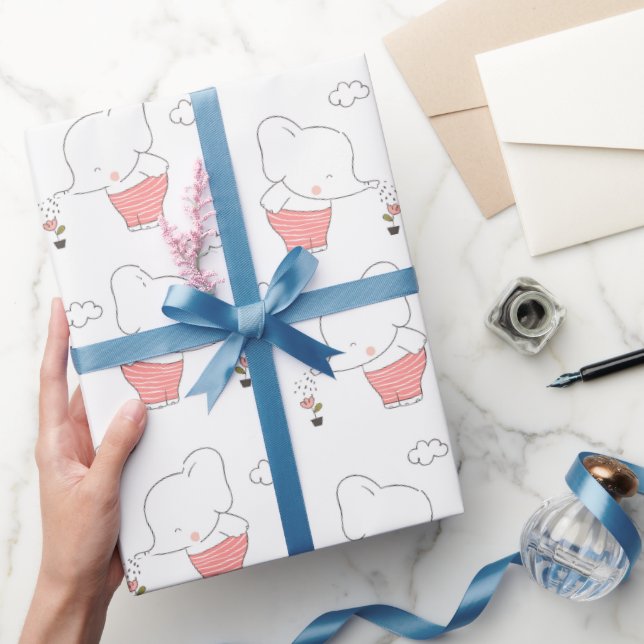 Papier Cadeau Conception de motif transparent éléphant doux  (Cadeaux)