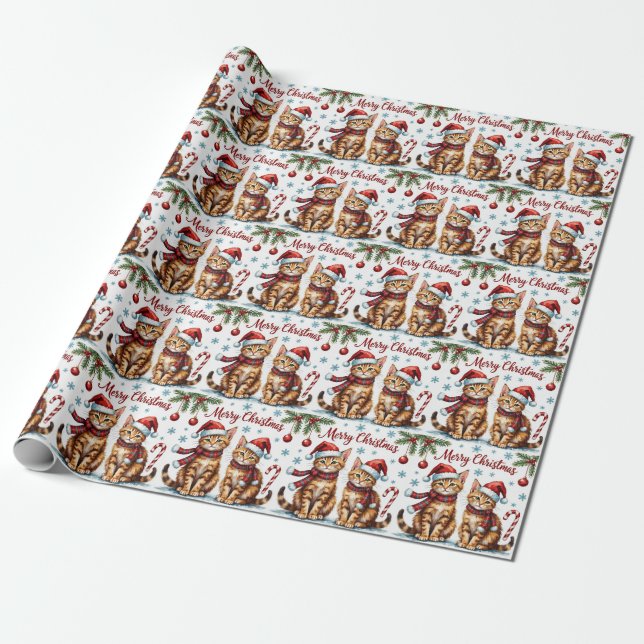 Papier Cadeau Conception de Noël à l'aquarelle pour chat abyssin (Déroulé)