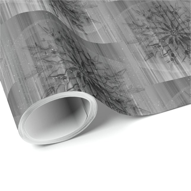 Papier Cadeau Conception de Noël à motif de flocon de neige gris (Coin rond)
