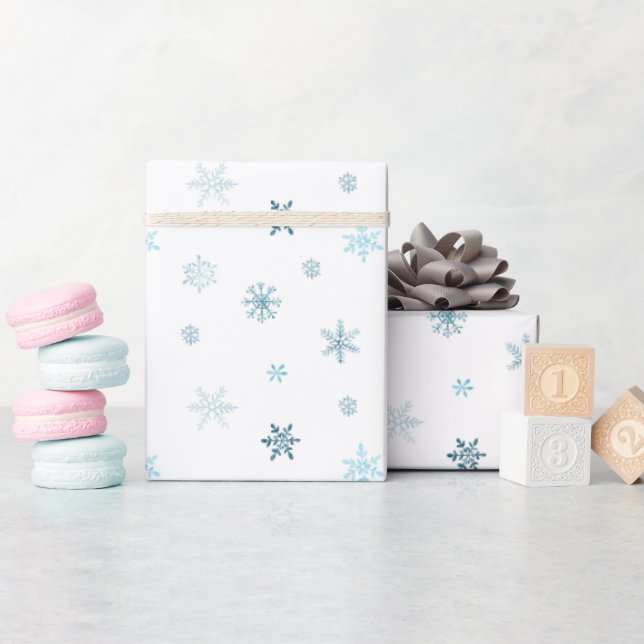 Papier Cadeau Conception de Noël d'hiver bleu doux à l'aquarelle (Baby Shower)