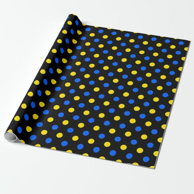 Papier Cadeau Conception de points noirs bleus jaunes  (Déroulé)
