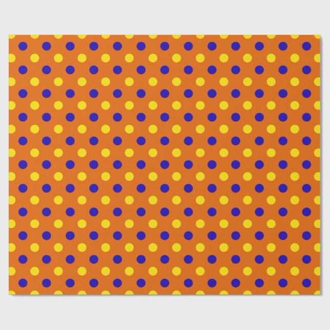 Papier Cadeau Conception de points polka bleus jaunes orange  (Plat)