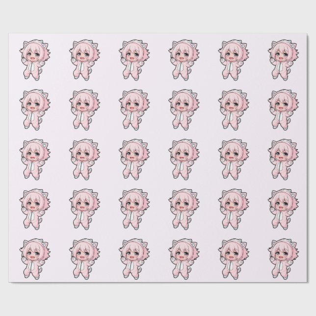 Papier Cadeau Conception de poupée mignonne “en cours de réalisa (Plat)
