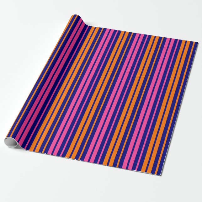 Papier Cadeau Conception de rayures verticales orange bleu rose  (Déroulé)