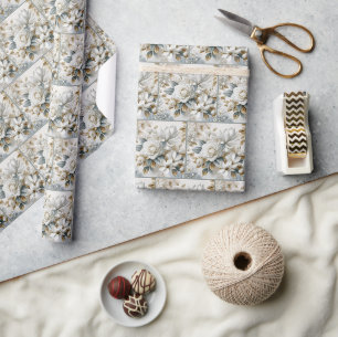 Papier Cadeau Conception de rose de mariage blanc