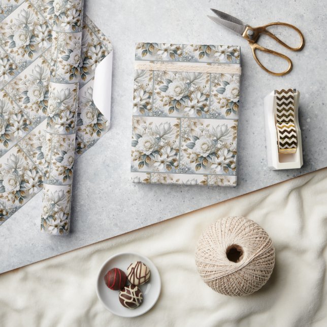 Papier Cadeau Conception de rose de mariage blanc (Artisanat)