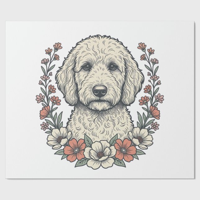 Papier Cadeau Conception de T-Shirt de portrait de chien bouclé  (Plat)