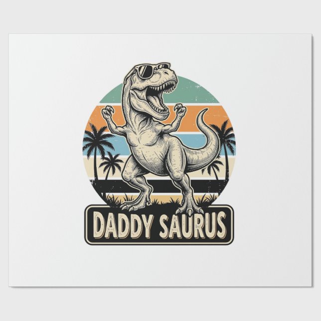 Papier Cadeau Conception de t-shirt Papa Saurus Rétro Dinosaure  (Plat)