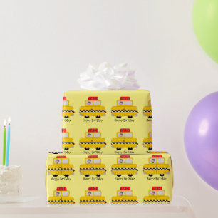Papier Cadeau Conception de taxi jaune pour anniversaire personn
