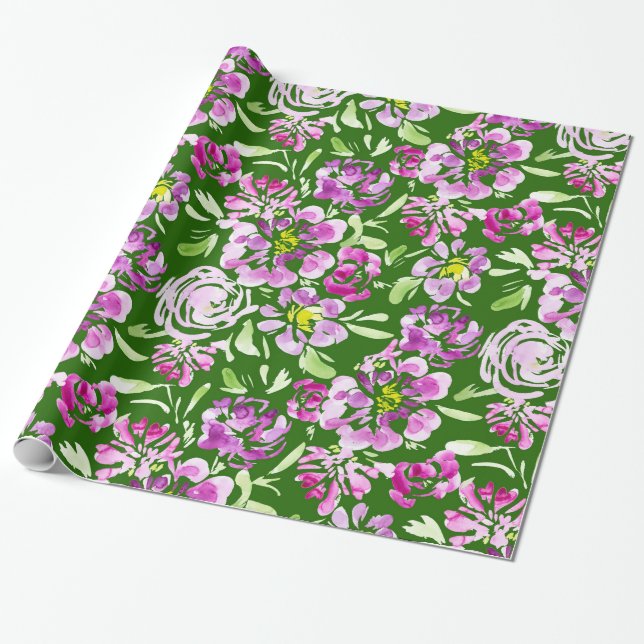 Papier Cadeau Conception de tourbe de fleurs d'aquarelle violett (Déroulé)