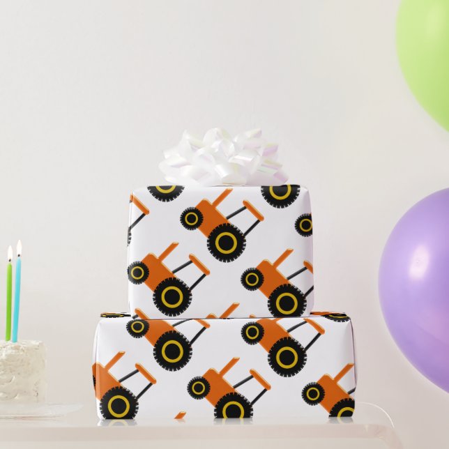 Papier Cadeau Conception de tracteur orange (Cadeaux de fête)