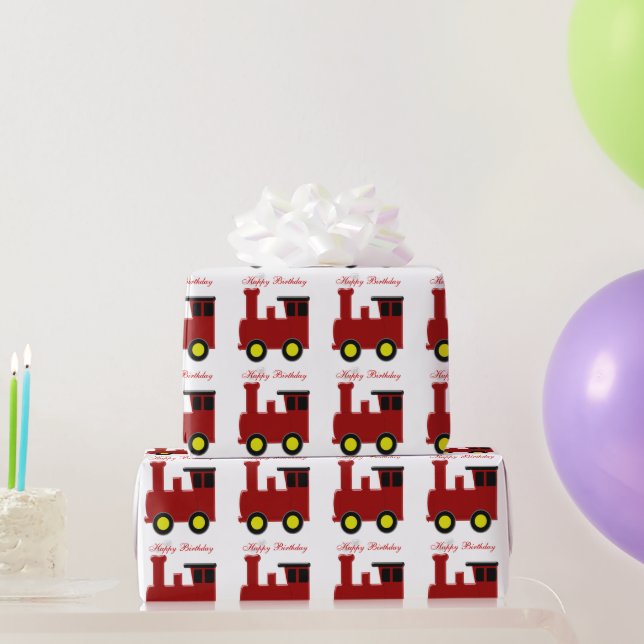 Papier Cadeau Conception de train rouge Anniversaire (Cadeaux de fête)