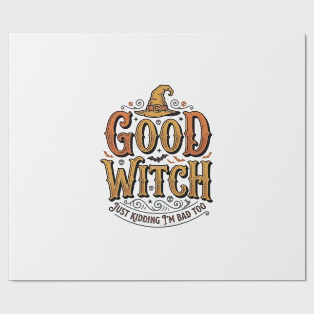 Papier Cadeau Conception de typographie Halloween sorcière genti (Plat)