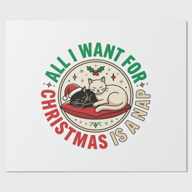 Papier Cadeau Conception de vacances de sieste de chat de Noël (Plat)