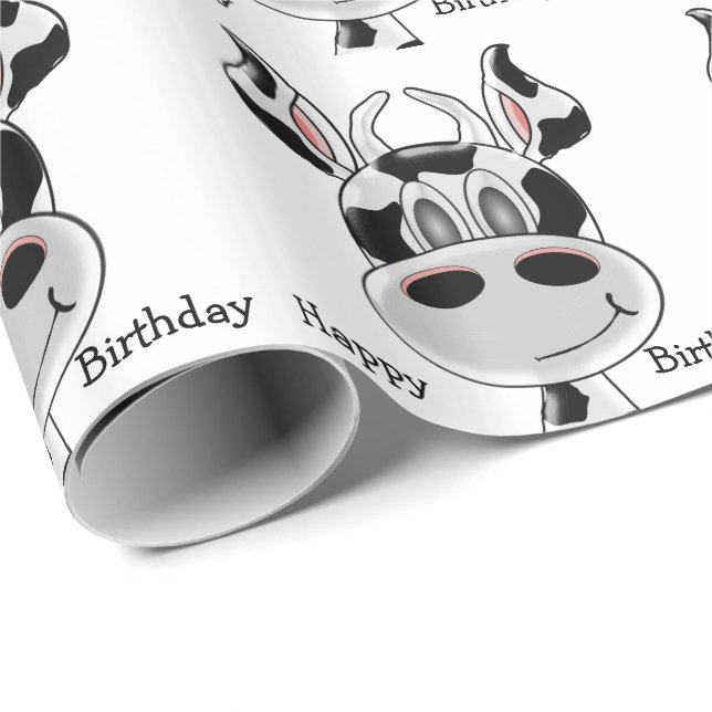 Papier Cadeau Conception de vache Anniversaire (Coin rond)