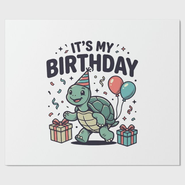 Papier Cadeau Conception de vecteur de fête de tortue d'annivers (Plat)