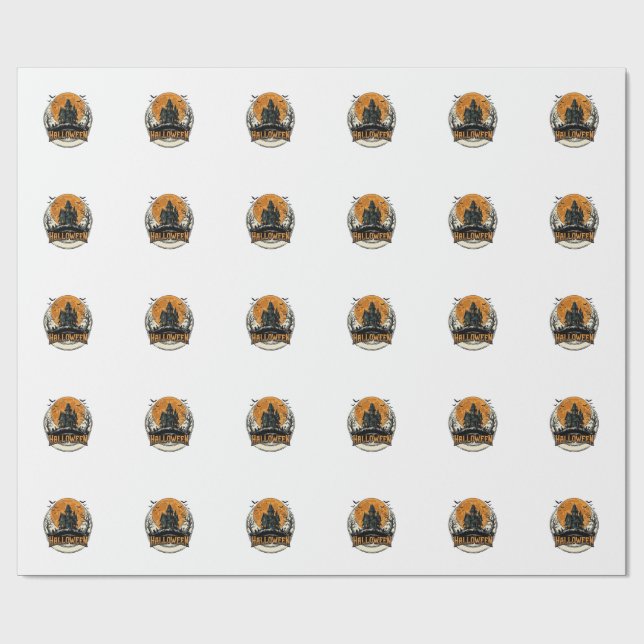 Papier Cadeau Conception de vecteur de maison hantée Halloween v (Plat)