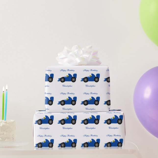 Papier Cadeau Conception de voiture de course bleue cadeau d'ann (Cadeaux de fête)
