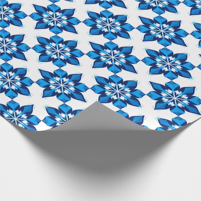 Papier Cadeau ❄ Conception d'hiver de flocon de neige bleu minim (Coin)