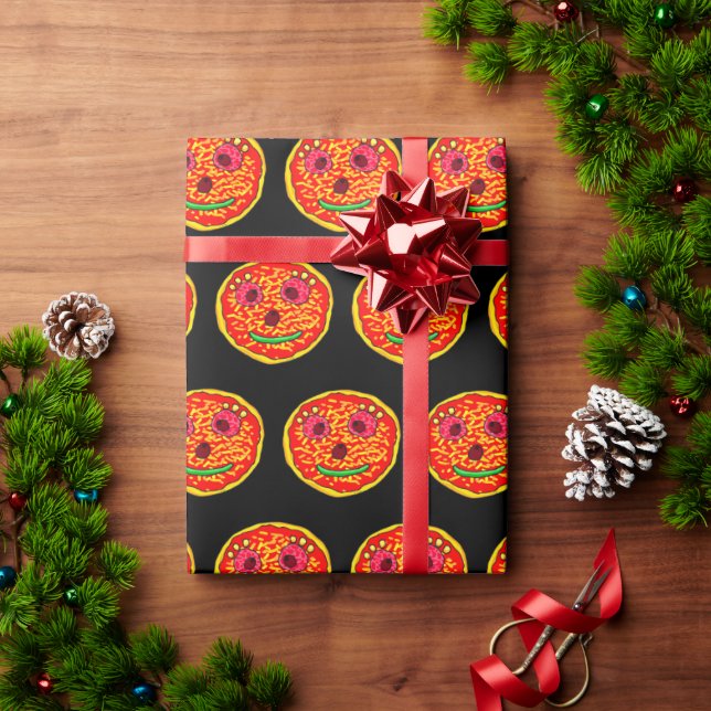 Papier Cadeau Conception d'illustration de visage de pizza souri (Cadeau de vacances)