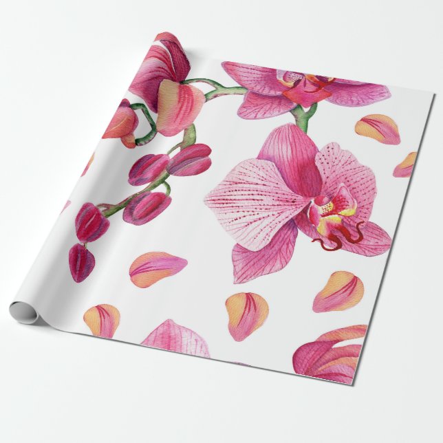 Papier Cadeau Conception d'orchidées à l'aquarelle 2  (Déroulé)