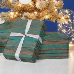 Papier Cadeau Conception en bois peint turquoise rustique du Sud