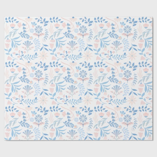 Papier Cadeau Conception florale boho impression bloc bleu rose  (Plat)