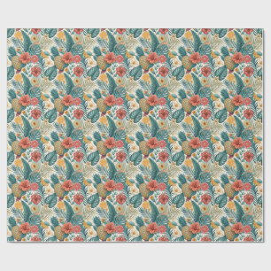 Papier Cadeau Conception Florale d'Été Tropicale Ananas & Hibisc