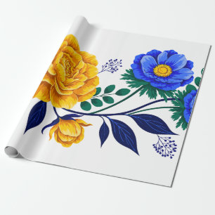 Papier Cadeau Conception florale élégante avec des fleurs dorées