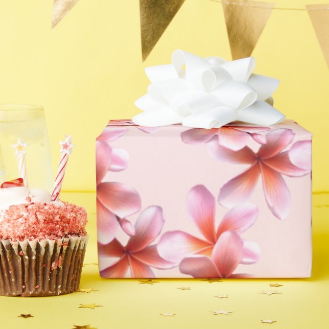 Papier Cadeau Conception florale hawaïenne de frangipanier Plume (Fête d'anniversaire)