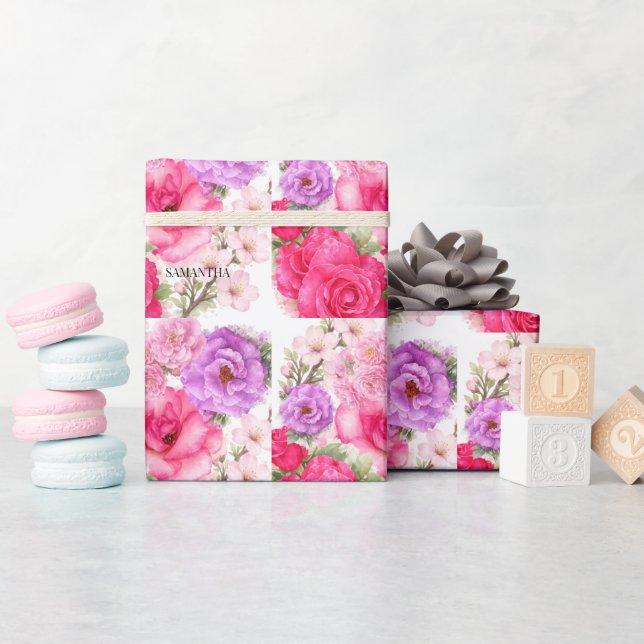 Papier Cadeau Conception Florale Personnalisée (Baby Shower)