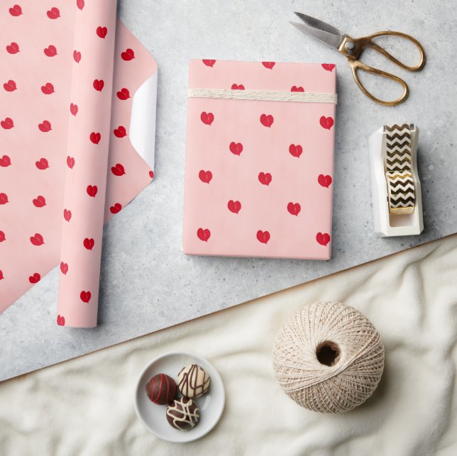 Papier Cadeau Conception Mini Coeur - Rose et Rouge (Artisanat)