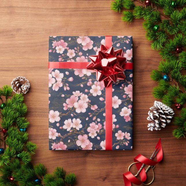 Papier Cadeau Conception raffinée de fleurs de cerisier japonais (Cadeau de vacances)