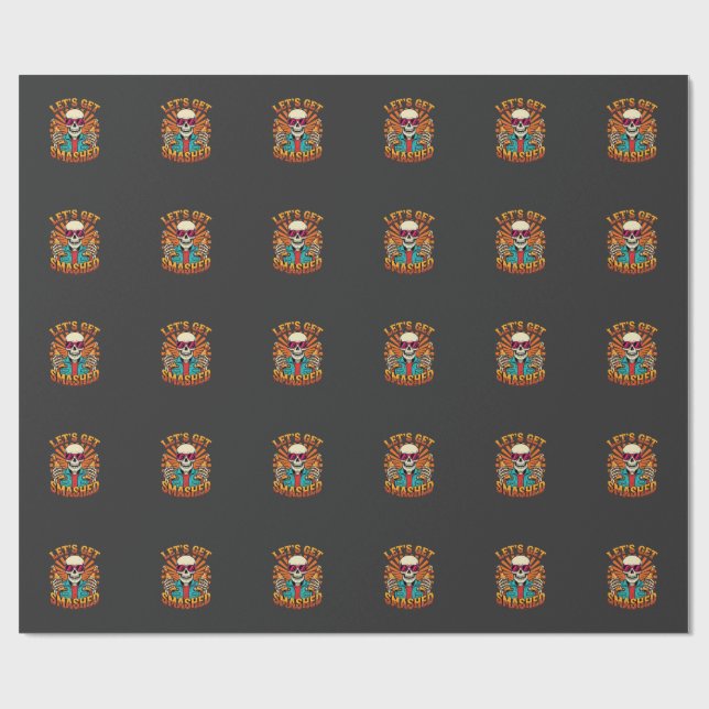 Papier Cadeau Conception squelette de bière écrasée Halloween dr (Plat)
