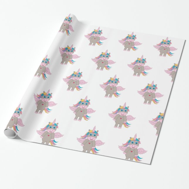 Papier Cadeau Conception Unicorne Arc-en-ciel mignon (Déroulé)