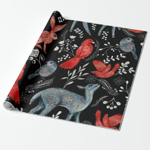 Papier Cadeau Conceptions de motifs floraux de style art populai