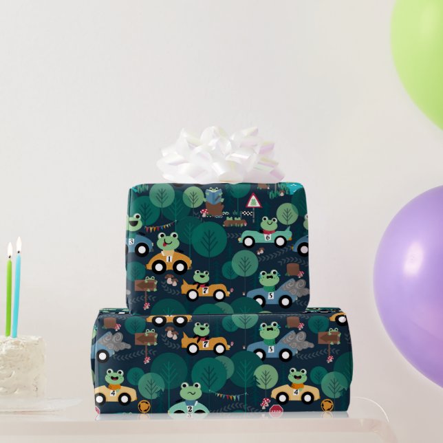 Papier Cadeau Conducteurs de voitures de course de grenouilles E (Cadeaux de fête)