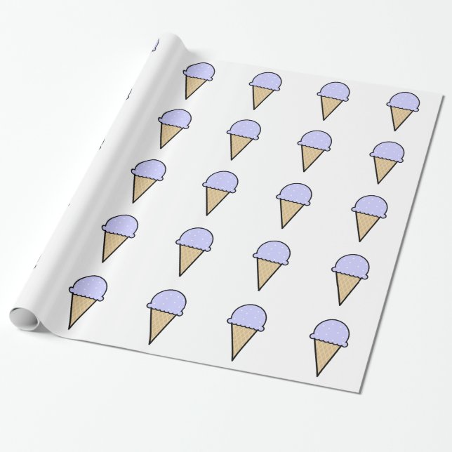 Papier Cadeau Cône de crème glacée bleu lavande (Déroulé)