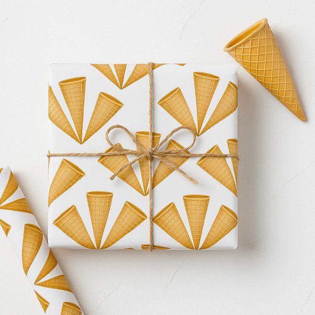 Papier Cadeau Cône de glace triple gaufre dessert d'été (Créateur téléchargé)