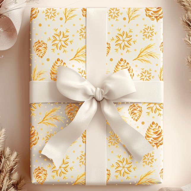 Papier Cadeau Cône de pin rustique doré Noël Christmas (Créateur téléchargé)