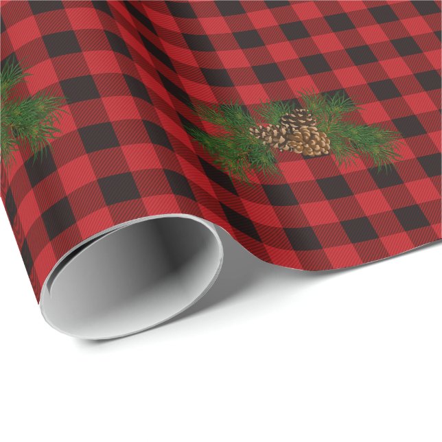 Papier Cadeau cône de pin rustique rouge rouge classique (Coin rond)