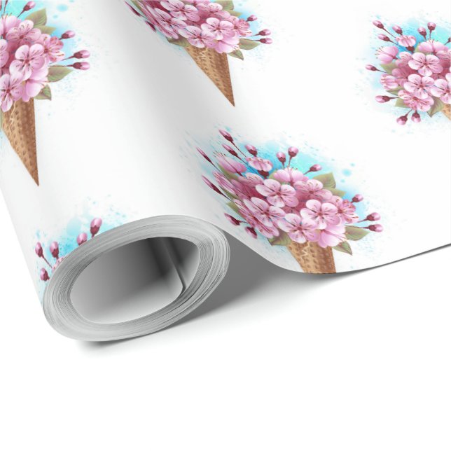 Papier Cadeau Cône rose Sakura crème glacée gaufre (Coin rond)