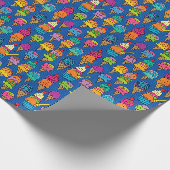 Papier Cadeau Cônes de crème glacée sur bleu (Coin)