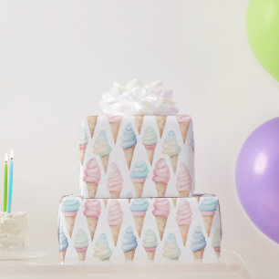 Papier Cadeau Cônes de glace de couleur bleu rose menthe Anniver