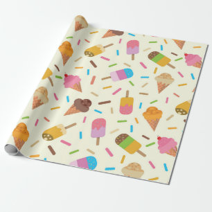 Papier Cadeau Cônes de glace et sucettes glacées avec paillettes